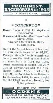 1934 Ogden's Prominent Racehorses of 1933 #7 Concerto Back